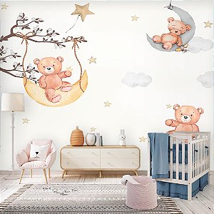 Papel de Parede Quarto  Infantil Personalizado Céu de Ursos