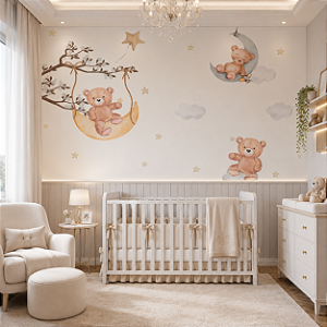 Papel de Parede Quarto Infantil Personalizado Céu de Ursos