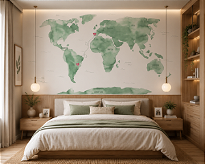 Papel de Parede Personalizado Mapa Mundi Aquarela Verde