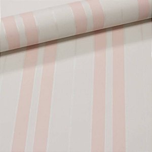 Papel De Parede  Relevo Vinílico Importado Lavável Listrado Rosa com Prata - PDS3703 Rolo 9,5MT