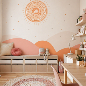 Papel de Parede Personalizado Non Woven Montanhas e Sol