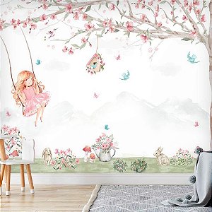 Papel de Parede Infantil Personalizado Floresta Encantada - Balanço