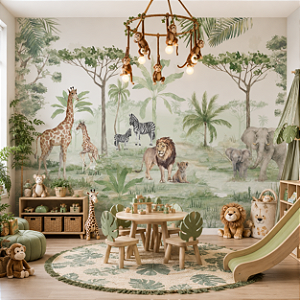 Papel de Parede Infantil Quarto Personalizado Animais Savana