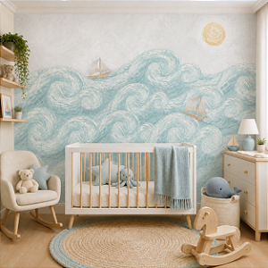 Papel de Parede Quarto Infantil Personalizado Mar Aquarela
