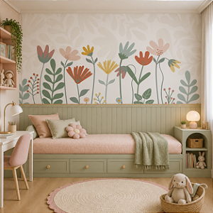 Papel de Parede Quarto Infantil Personalizado Flores Colors