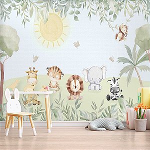 Papel de Parede Personalizado Quarto Infantil Safari Bebê