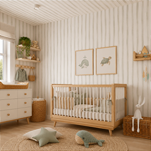 Papel de Parede Personalizado Quarto Infantil Listras em Aquarela Assimétricas Areia Vertical