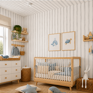 Papel de Parede Personalizado Quarto Infantil Listras em Aquarela Assimétricas Cinza