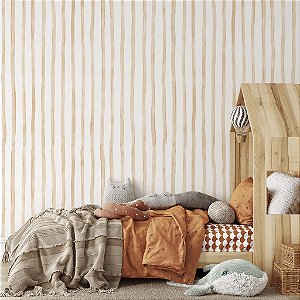 Papel de Parede Personalizado Quarto Infantil Listras em Aquarela Assimétricas Laranja Vertical