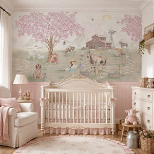 Papel de Parede Personalizado Quarto Infantil Menina - Fazenda Feliz