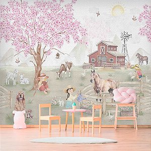 Papel de Parede Personalizado Quarto Infantil Menina - Fazenda Feliz