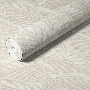 Papel De Parede Folhagem Relevo Vinílico Importado Lavável Luxo Bege Claro VT01  Rolo 10 MT