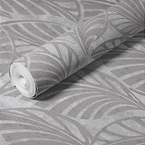 Papel De Parede Folhagem Relevo Vinílico Importado Lavável Luxo Cinza VT02  Rolo 10 MT