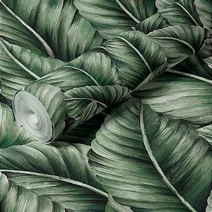 Papel de Parede Vinílico Importado Folhagem Verde com Brilho  - Rolo de 10 metros