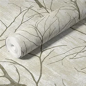 Papel de Parede Importado Texturizado Galhos Dourado Vinílico VT38 - Rolo de 10 metros