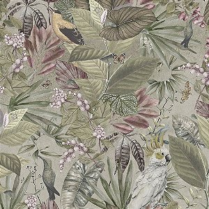 Papel de Parede Personalizado Folhas e Pássaros