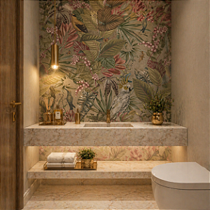 Papel de Parede Personalizado Folhas e Pássaros