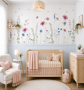Papel de Parede Infantil Quarto Menina Personalizado Flores do Meu Jardim