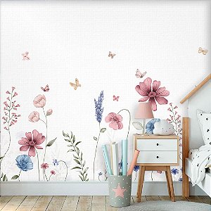 Papel de Parede Infantil Quarto Menina  Personalizado Flores do Meu Jardim