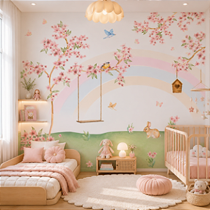 Papel de Parede Personalizado Infantil Quarto de Menina Arco-íris Encantado