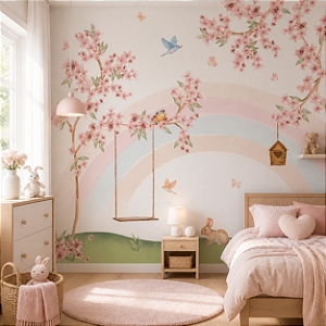 Papel de Parede Personalizado Infantil Quarto de Menina Arco-íris Encantado