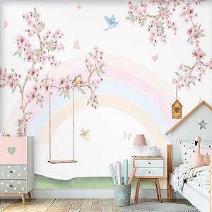 Papel de Parede Infantil  Quarto Personalizado  Arco-íris Encantado