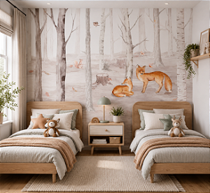 Papel de Parede Personalizado Quarto Infantil Floresta das Raposas