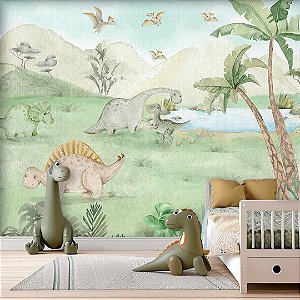 Papel de Parede Infantil  Quarto Menino Personalizado  Vila dos Dinossauros