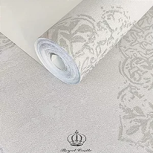 Papel de Parede Vinílico Importado Mandala Prata - Rolo de 10 metros MV06