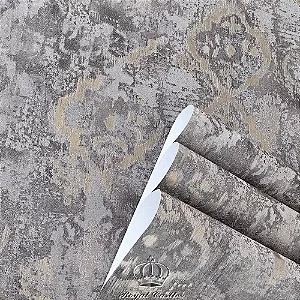 Papel de Parede Vinílico Texturizado Importado Arabesco Chumbo com Bronze- Rolo de 10 metros MV16