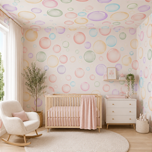 Papel de Parede Personalizado Quarto Infantil Bolas de Sabão Coloridas
