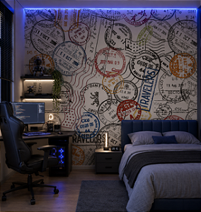 Papel de Parede Personalizado Quarto Carimbos de Viagem