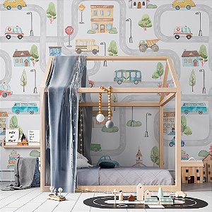 Papel de Parede Personalizado Quarto Infantil Menino Carros Aquarela