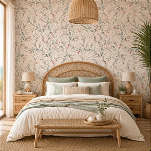 Papel de Parede Personalizado Quarto Flores Vintage Neutral 02