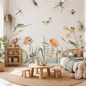 Papel de Parede Personalizado Quarto Infantil Insetos no Jardim