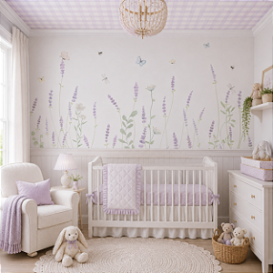 Papel de Parede Personalizado Quarto Infantil Lavandas Aquarela Soft