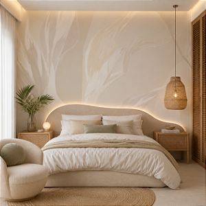 Papel de Parede Personalizado Abstrato Folhagem Nuance Areia