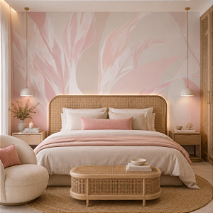 Papel de Parede Personalizado Abstrato Folhagem Nuance Rose
