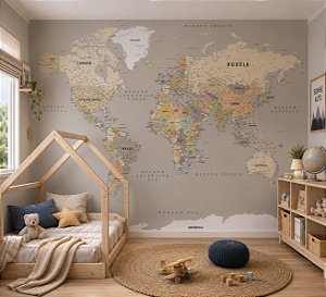 Papel de Parede Personalizado Mapa do Mundo Camurça