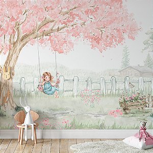 Papel de Parede Personalizado Quarto Menina no Balanço