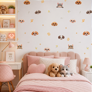 Papel de Parede Personalizado Pets Faces – Infantil Cachorro e Gato Sob Medida