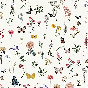 Papel de Parede Personalizado Flores e Borboletas Allover Non Woven