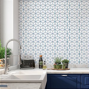 Papel de Parede Geométrico Personalizado Cubic Azul