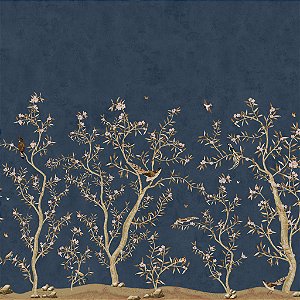 Papel de Parede Personalizado Chinoiserie Azul Marinho