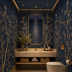 Papel de Parede Personalizado Chinoiserie Azul Marinho