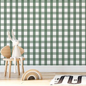 Papel de Parede Infantil Personalizado Xadrez Cimento Queimado Verde Escuro