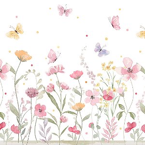 Papel de Parede Infantil Personalizado Aquarela Jardim com Borboletas
