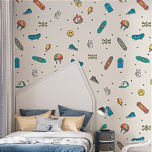 Papel de Parede Infantil Personalizado Skate Icons