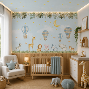 Papel de Parede Infantil Personalizado Safari Balões