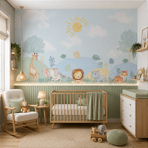 Papel de Parede Infantil Personalizado Safari Dia Ensolarado